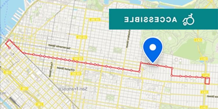 Map of Muni route near U C S F Laurel Village, closest to the California Street and Laurel Street stop on the 2 Clement route, which runs from downtown to the Richmond District.